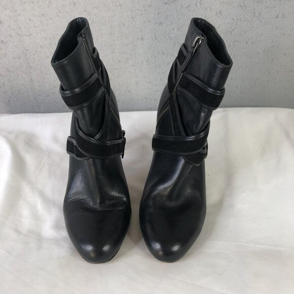 Cole Haan Boots Womens Size 7 Black Leather Ankle Booties Strappy High Heel - Picture 4 of 16